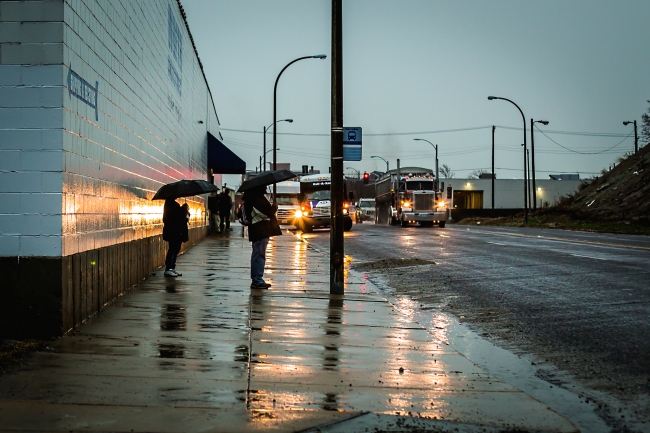 Broadway Bus Stop in the Rain – North St. Louis – The Dassler Effect